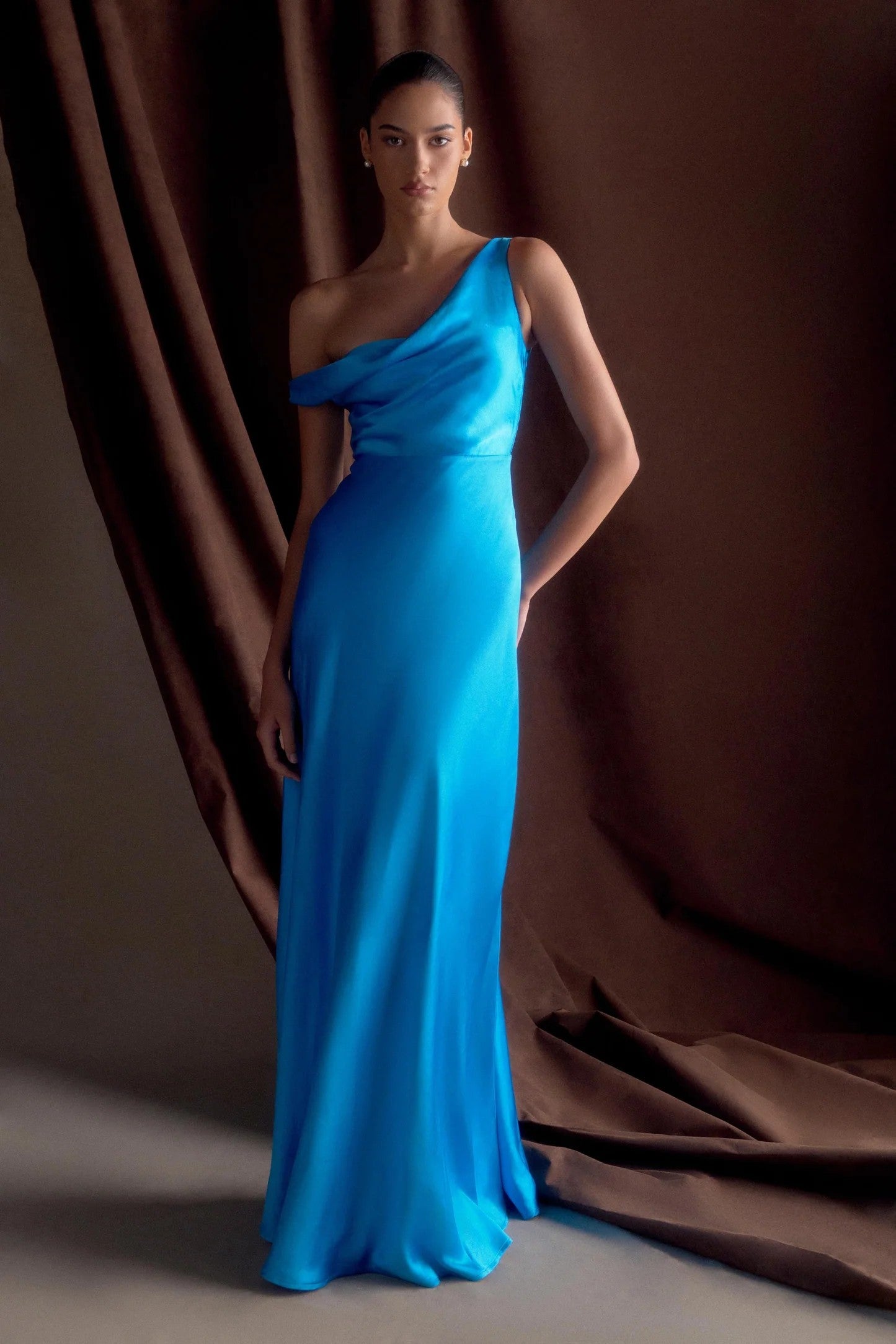 meshki blue satin dress Jacinta – Runway Ready Featuring an adjustable halter Color:Bright Royal Gold _midi Scamp Blue Cheetah Print