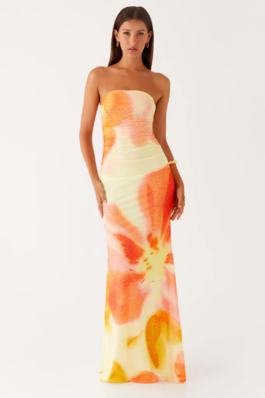 peppermayo orange dress Peppermayo Iroha Strapless Maxi – Runway Ready