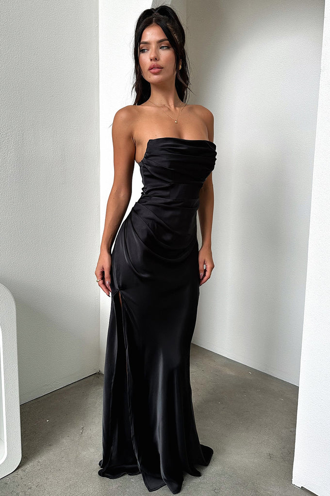 That's so Fetch Lola Strapless Satin Maxi Dress Black – Runway Ready